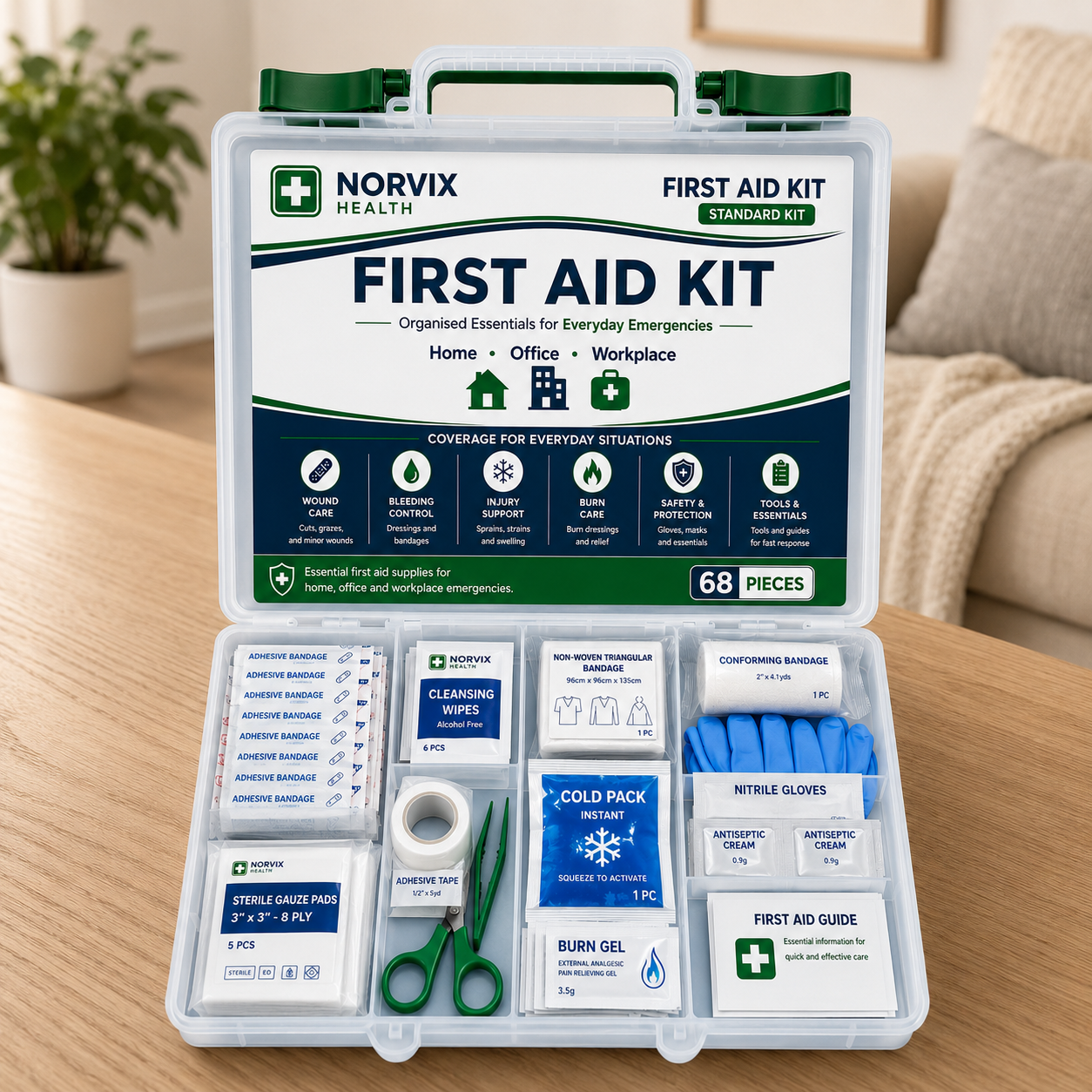Norvix Health First Aid Kit – Standard Kit (68 Pieces)