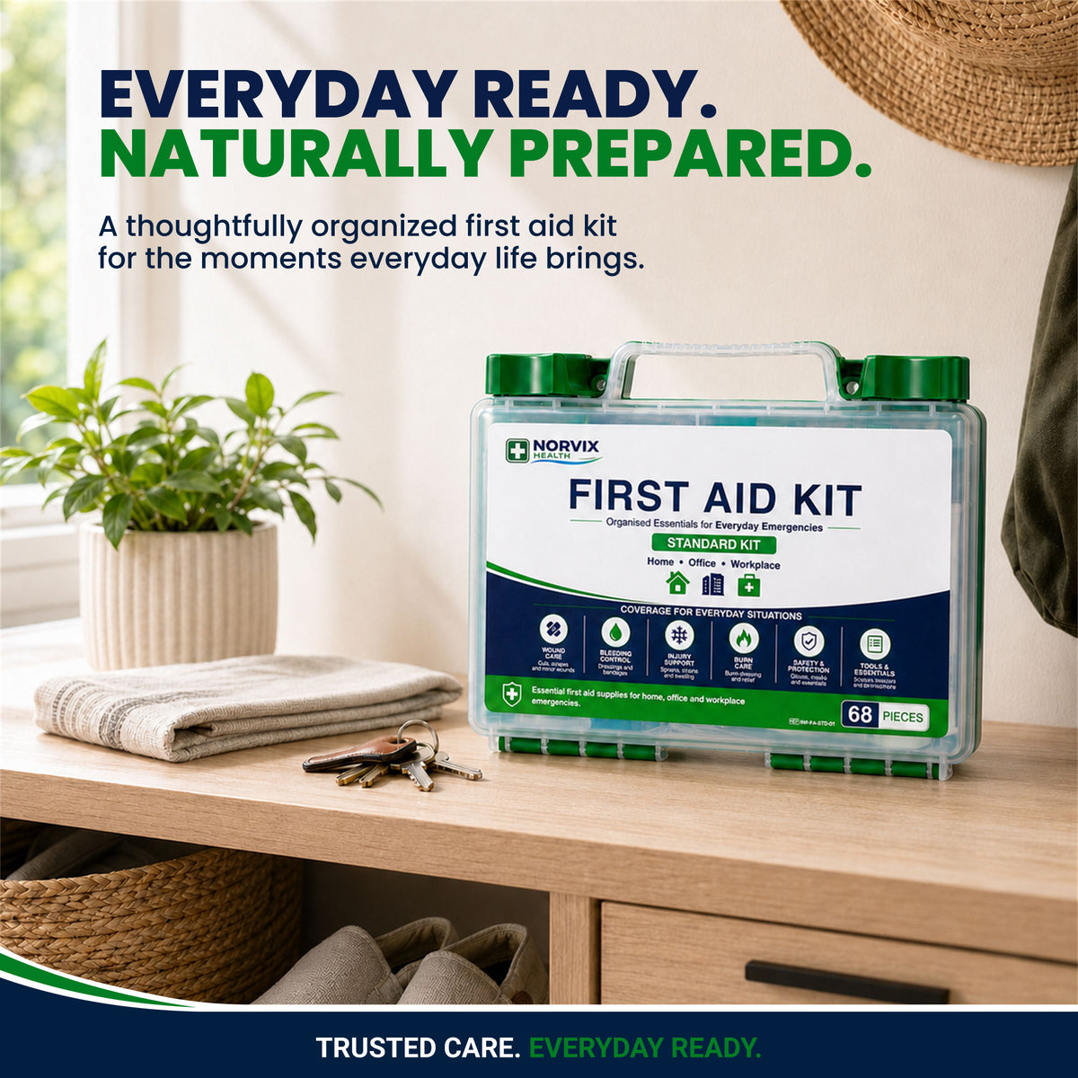 Standard First Aid Kit 68 Piece – Home, Office & Workplace | Hard Case | Norvix Health