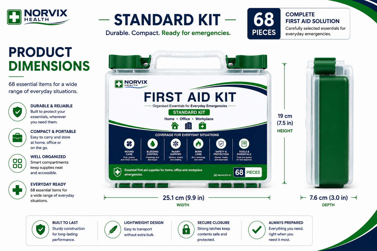 Standard First Aid Kit 68 Piece – Home, Office & Workplace | Hard Case | Norvix Health