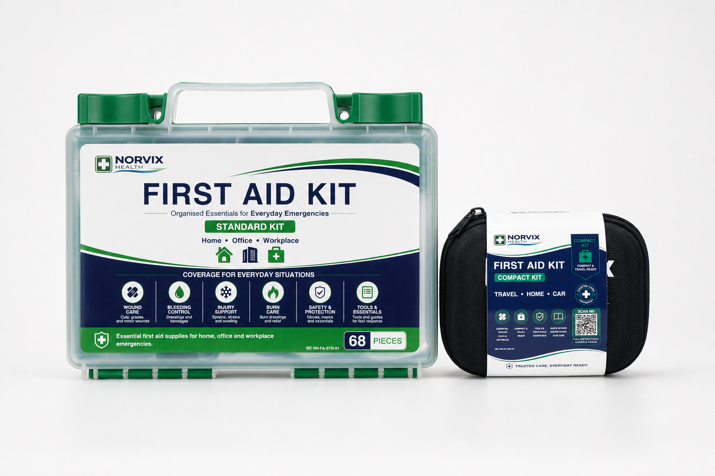 Norvix Health First Aid Kit Bundle – Standard & Compact Emergency Kits for Home, Car & Travel