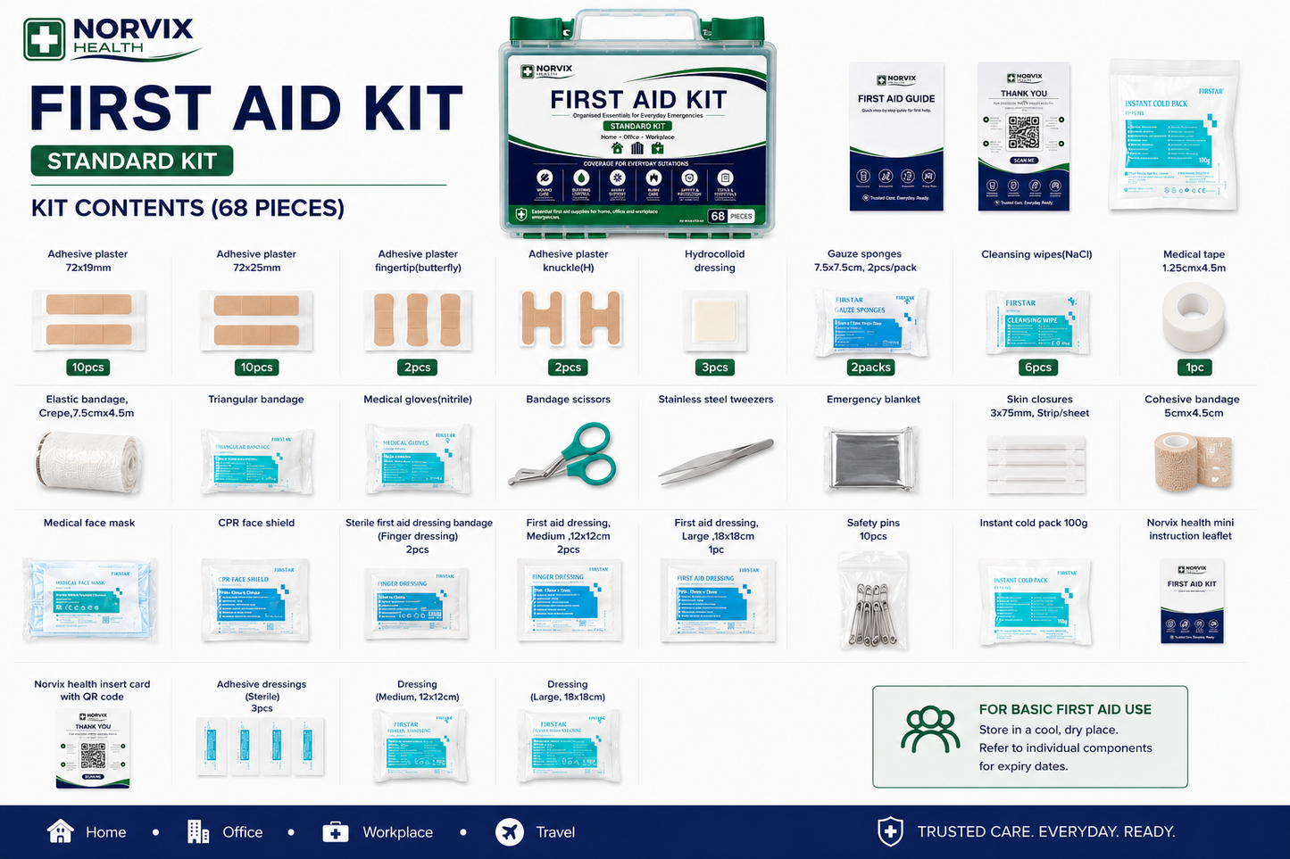 Norvix Health First Aid Kit – Standard Kit (68 Pieces)